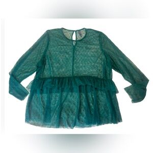 Massini Green Boxy Blouse‎ with Ruffled Sleeves